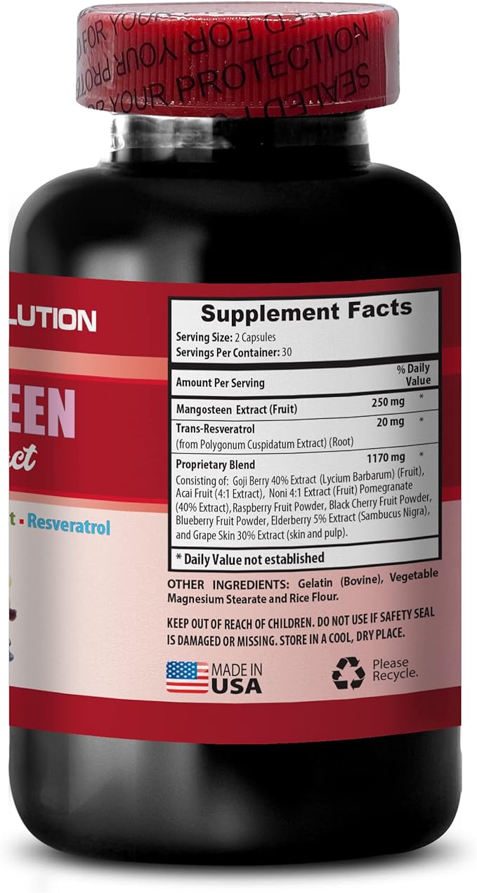 mangosteen capsules - MANGOSTEEN FRUIT EXTRACT COMPLEX WITH RESVERATROL ACAI FRUIT POMEGRANATE NONI FRUIT GOJI BERRY - Pomegranate vitamins for memory - resveratrol supplement - 2 Bottles 120 Cap