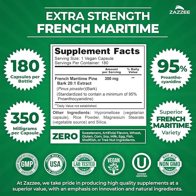 Anti Aging Healthy Heart Support Bundle | Antioxidant Rich Super Concentrated Grape Seed Extract with EGCG Green Tea Extract and French Maritime Pine Bark Capsules | Non-GMO Vegan &amp ISO Lab Tested