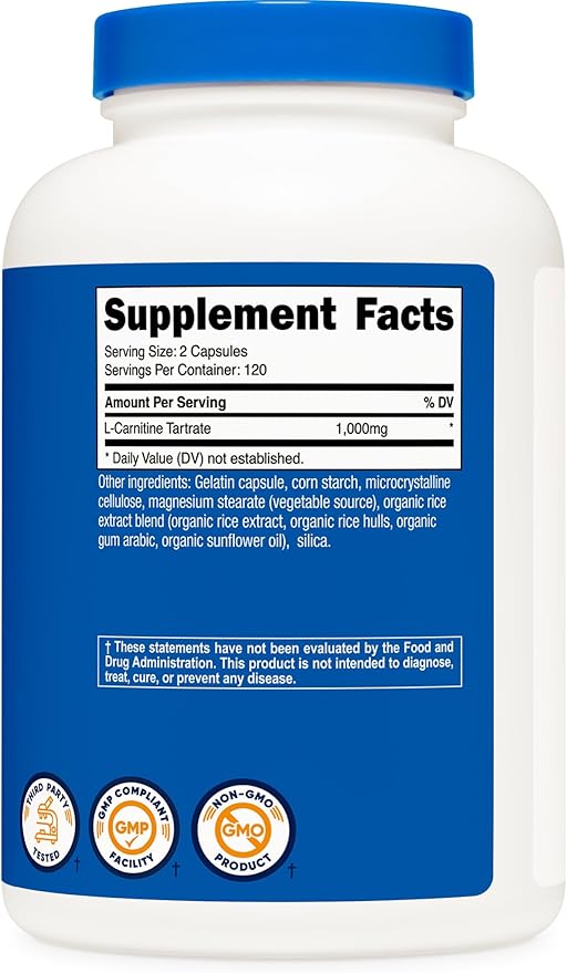 Nutricost L-Carnitine Tartrate 1000mg 240 Capsules - 500mg Per Capsule 120 Servings (Pack of 2)