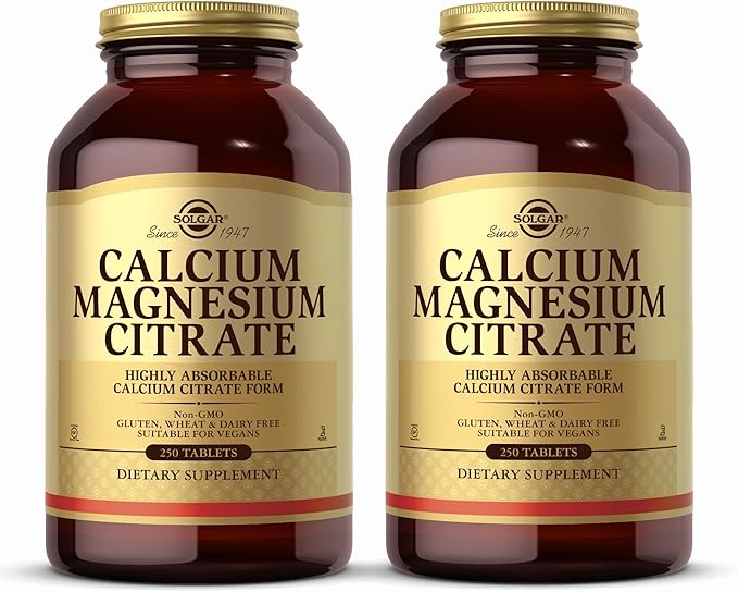 Solgar Calcium Magnesium Citrate 250 Tablets (Pack of 2) - Supports Healthy Bones &amp Teeth - Musculoskeletal &amp Nervous System Support - Highly Absorbable - Non-GMO and Vegan - 100 Total Servin