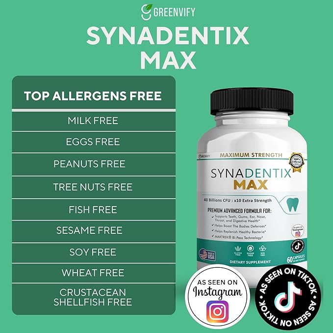 SynaDentix Max Probiotic Supplement 40 Billion CFU MAKTREK Bi-Pass Technology 60 Capsules 30-Day Supply (3)