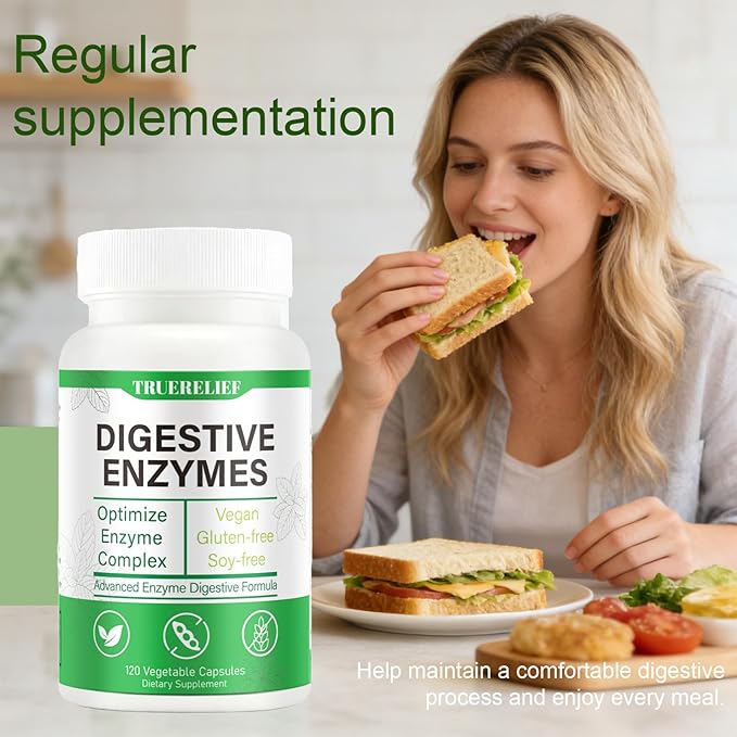 Complete Digestive Enzymes Supplement for Gut Health &amp Bloating Relief - Enhanced with Lipase Amylase Bromelain for Protein Carb &amp Fat Digestion - 120 Capsules (01)