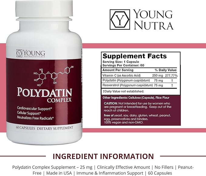Mirica YoungNutra Polydatin Complex with Resveratrol- High Absorption - 60 Capsules