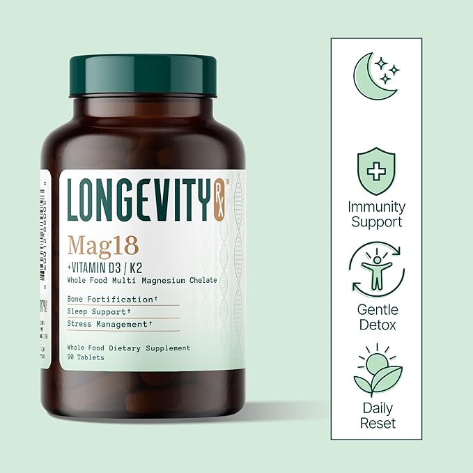 Mag18 Peptide-Bound Magnesium Complex with D3 &amp K2 Bone &amp Muscle Support Mental Clarity Sleep Aid