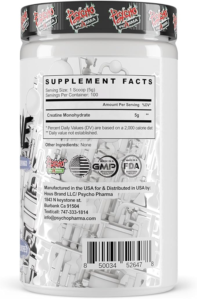 Psycho Pharma Creatine - 5g of Premium Creatine Monohydrate per Serving 100 Servings