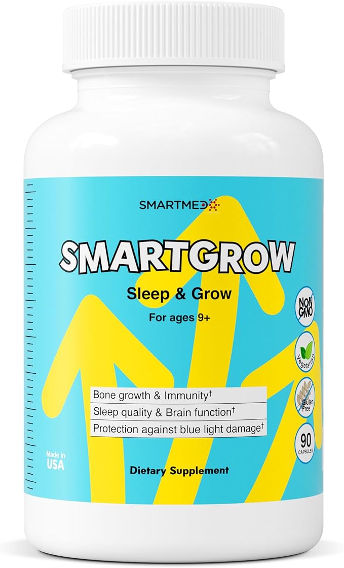 SmartGrow Premium Growth Formula for Teens – Bone Brain Sleep &amp Eye Support – Calcium Vitamin D3 Amino Acids – Daily Wellness Supplement (180 Capsules) – 3 Month Supply