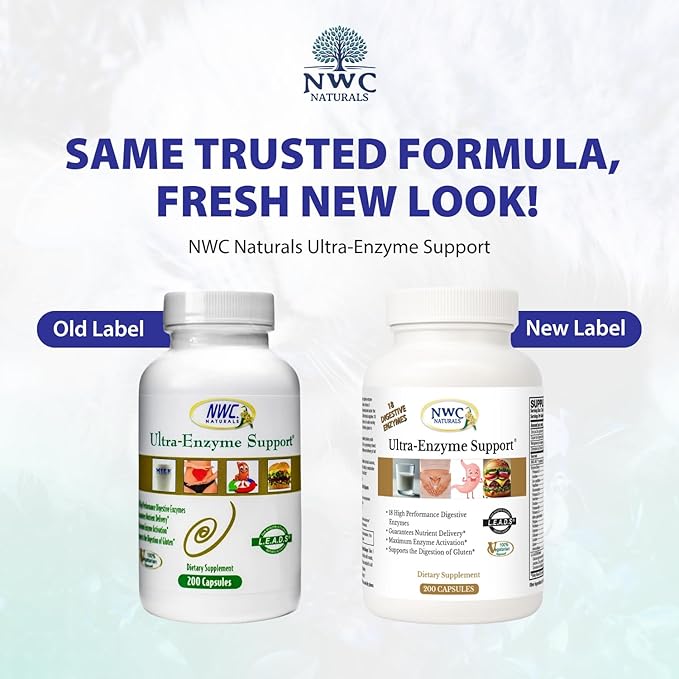 NWC Naturals Ultra-Enzyme Support Natural Digestive Supplement Promotes Optimal Health and Digestion 200 count Capsules