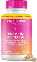 Pink Stork Premium Prenatal Vitamins for Women | Methylated Folate Choline Iron Vegan DHA | Doctor-Formulated Prenatal Vitamin | Organic Whole-Foods &amp Probiotic | Gentle on Stomach 60 Count