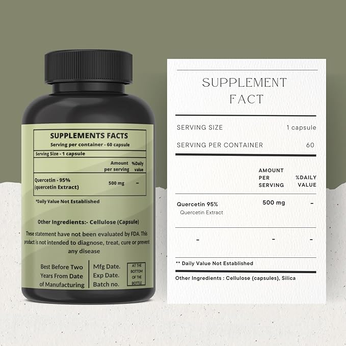 Quercetin Extract Capsules Non-GMOGluten-Free Vegetarian Supports Overall Health Strength Energy (60 Capsules)