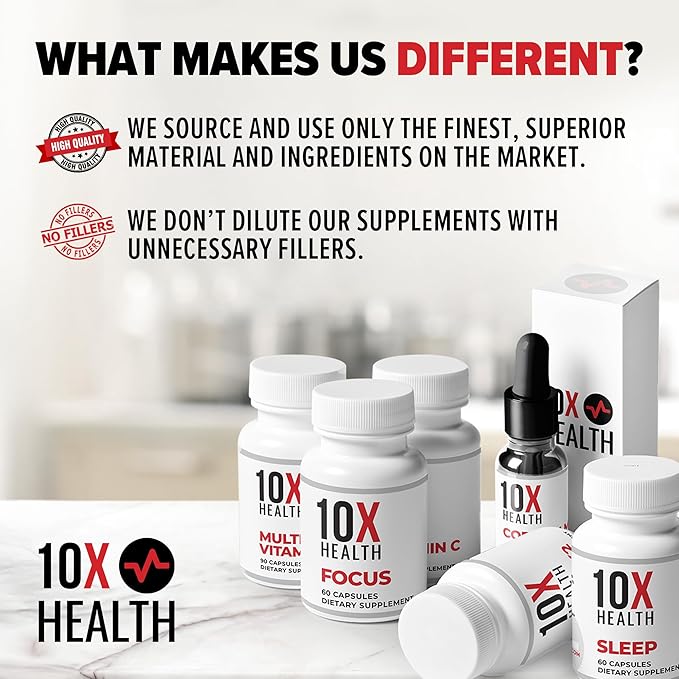 10X Health Vitamin C 1000mg - 120 Capsules Vitamin C High Dose Ascorbic Acid for Immunity Antioxidant Protection Collagen &amp Tissue Support for Adults - VitaminC 1000 mg - Non-GMO Gluten-Free
