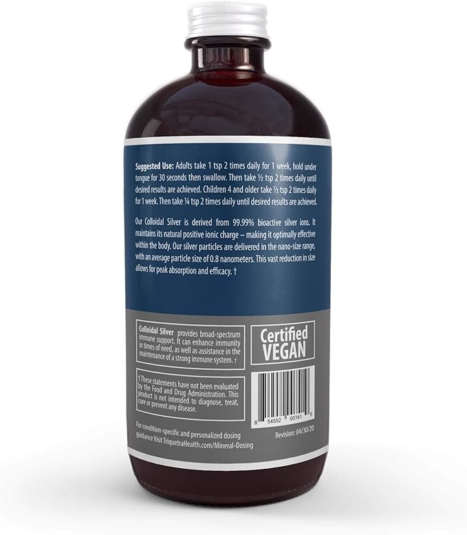 Bioactive Colloidal Silver - 8 oz Glass Bottle Vegan Safe Doses with Highest Effectiveness - Nano Ions 30 PPM - Immune Support (48 Servings)