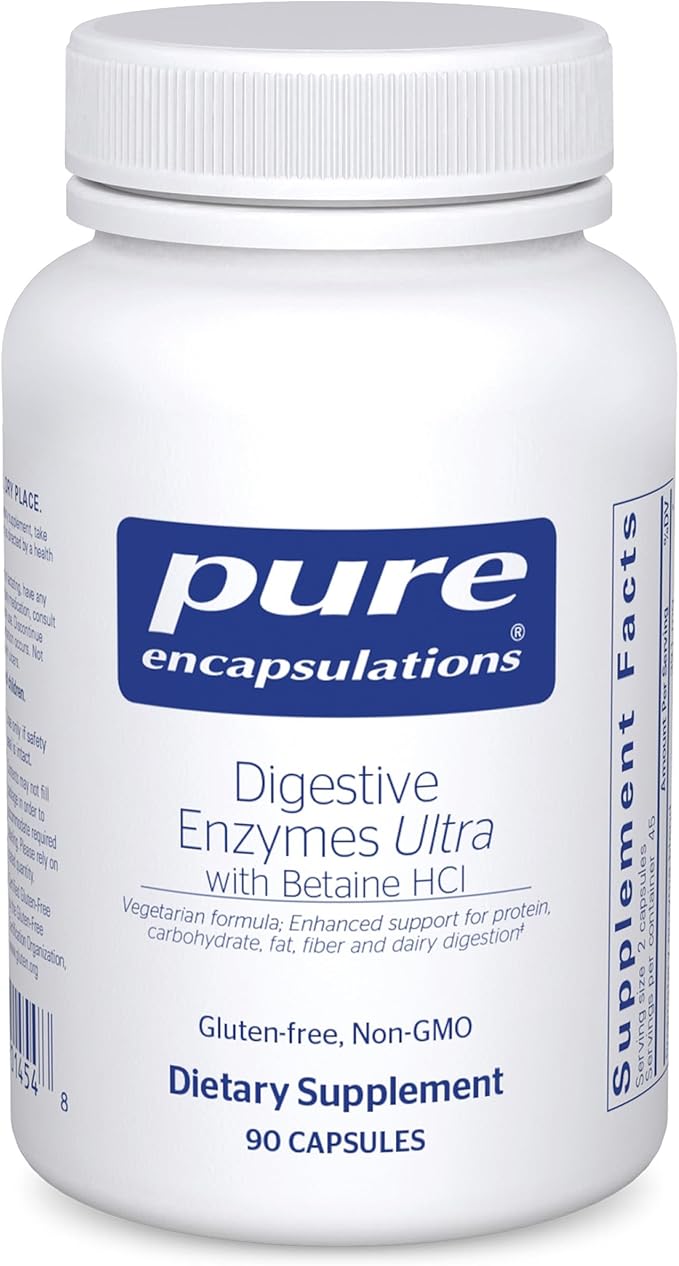 Pure Encapsulations Digestive Enzymes Ultra with Betaine HCl - Vegetarian Digestive Enzyme Supplement to Support Protein Carb Fiber and Dairy Digestion* - 90 Capsules