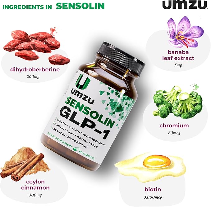 UMZU Sensolin GLP-1 Support Supplement – 30 Day Supply – with Dihydroberberine Ceylon Cinnamon Chromium &amp Biotin – Supports Metabolic Function Focus &amp Energy Balance