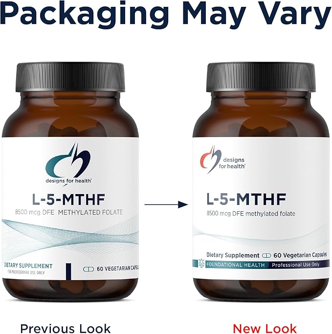 Designs for Health L 5-MTHF - Quatrefolic L Methylfolate Supplement 5mg (8500 DFE) - Methylated Folate Supplement for Women &amp Men - Supports Methylation - Non-GMO Gluten Free (60 Capsules)