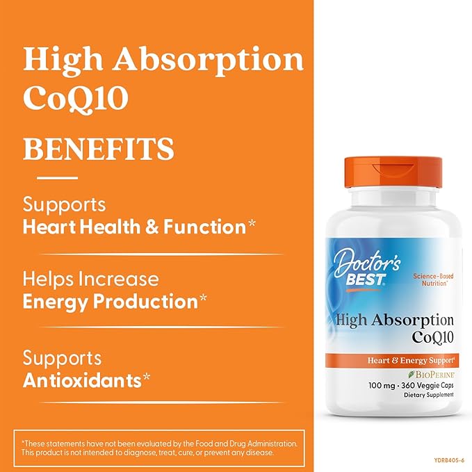 Doctor's Best High Absorption CoQ10 with BioPerine Supplement - Coenzyme Q10 Caps for Heart Health &amp Antioxidant Support Naturally Fermented CoQ10 - 360 Veg Capsules