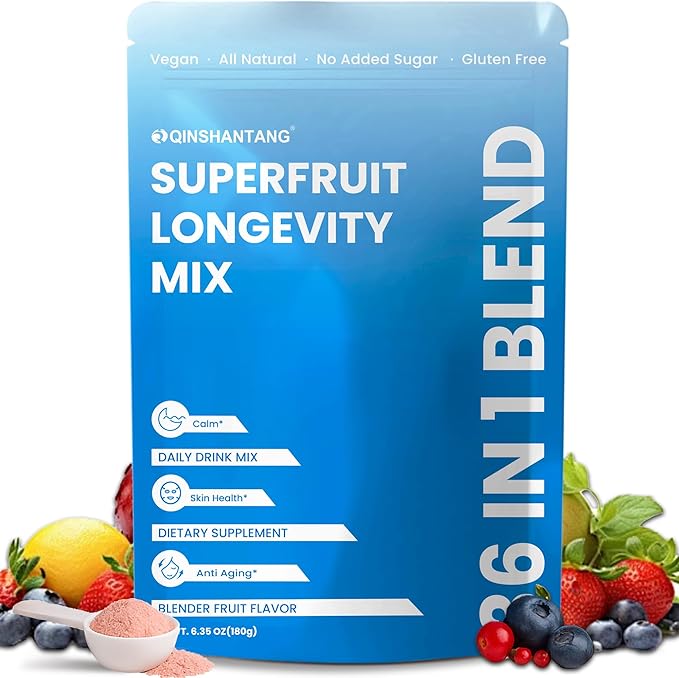 Superfruit Longevity Mix 36 in 1 Magnesium Glycinate Mushrooms Nicotinamide Riboside – Calm Skin &amp Anti-Aging Support | Probiotics 15 Fruits | No Sugar Added Vegan Gluten Free 30 servings