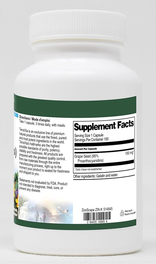 Grape Seed Extract (95% Proanthocyanidins) - 100 mg (100 Capsules ZIN: 514845)