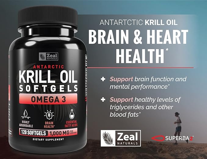Antarctic Krill Oil 1000mg (120 Softgels) Omega 3 Fish Oil Supplement with EPA DHA &amp Astaxanthin - for Joint Brain and Heart Support for Men and Women