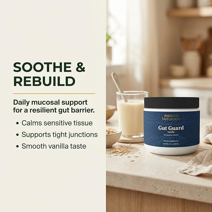 Rooted L-Glutamine Powder for Digestive Health - Leaky Gut Repair Support Digestive Wellness Formula -Stomach &amp Intestinal Balance Amino Acid Supplement for Stomach Comfort Vanilla Gut Guard 6.