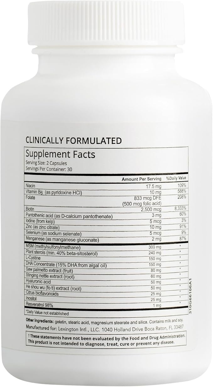 Hairmax Hair Skin and Nails Dietary Supplement – Hair Loss &amp Hair Regrowth Treatment. 2500mcg Biotin DHT Blocker MSM &amp Antioxidants 60 Capsules