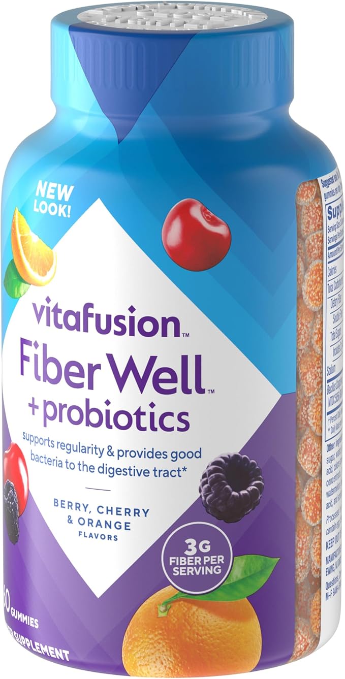 vitafusion Probiotic + Prebiotic Fiber Gummies for Adults Probiotic Supplement with Prebiotic Fiber to Support Gut Health and Provide Good Bacteria (1) Cherry Berry Citrus Rush Flavor 60 Count