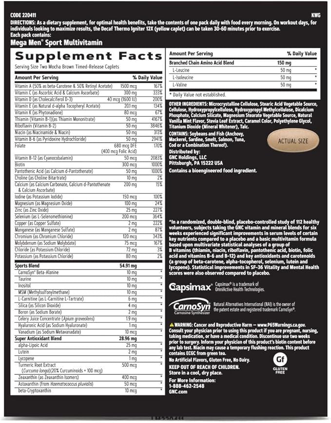 GNC Men's Ripped Clinically Studied Multivitamin Blend Lean Muscle Support Non-Stimulant Formula 30 Servings