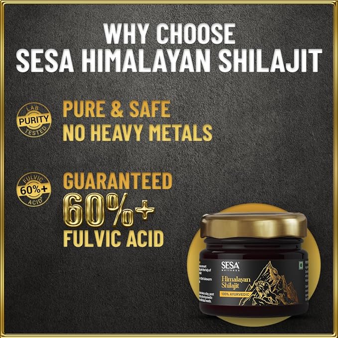 sesa Himalayan Shilajit Resin 100% Ayurvedic 50 Servings of 400mg Helps Boost Strength 85+ Trace Minerals Endurance &amp Immunity 70%+ Fulvic Acid Contains Lab Certificate