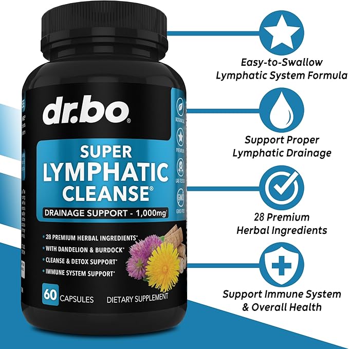 Thyroid Support &amp Lymphatic Drainage Supplements - Thyroid Supplement Complex Vitamin &amp Lymphatic Support Total Herbal Cleanse Products with Echinacea - Lymph Node Detox Cleanse System Drainag
