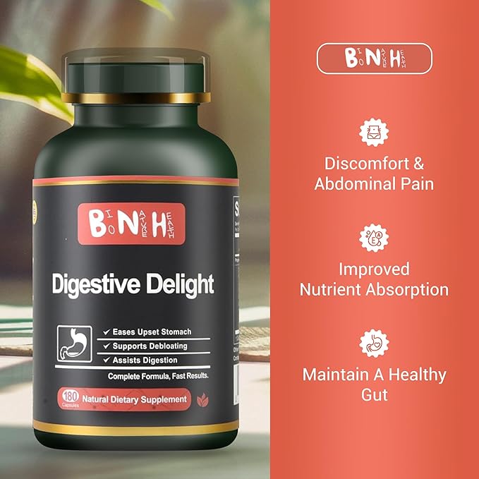 Digestive Delight - Balances Good &amp Bad Bacteria Naturally - Improved Nutrient Absorption - Microbiome - Excessive Gas - Bloating - Abdominal Pain &amp Discomfort - Gut Health - Probiotic Free -