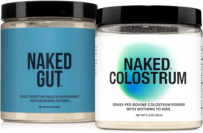 NAKED Gut + Colostrum Bundle – Daily Gut Health Powder (40 Servings) &amp Grass-Fed Colostrum (150 Servings) for Digestion Immunity &amp Recovery
