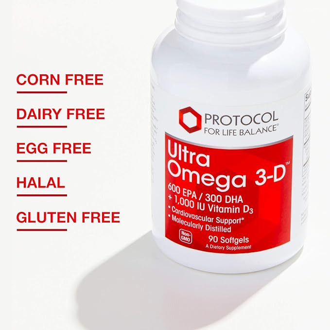 PROTOCOL FOR LIFE BALANCE Ultra Omega 3-D - 600mg EPA 300mg DHA &amp 1000 IU Vitamin D3 - Fish Oil for Brain Support - EPA DHA Omega Supplement - Non-GMO &amp Halal - 90 Softgels