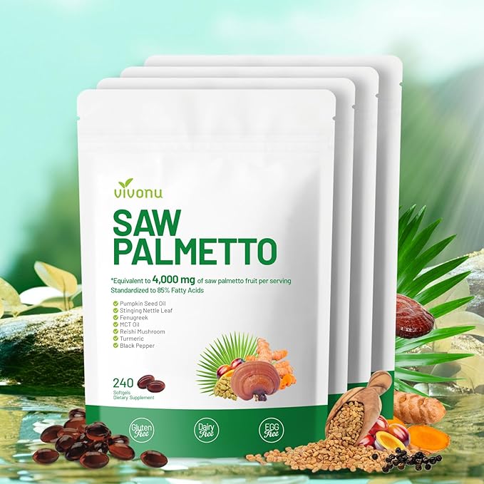 VivoNu Saw Palmetto Capsules Extract 8 in 1 Pumpkin Seed Oil - Supports Prostate Health Relieves Urination Issues Supports Hair Growth DHT Blocker 240 Softgels