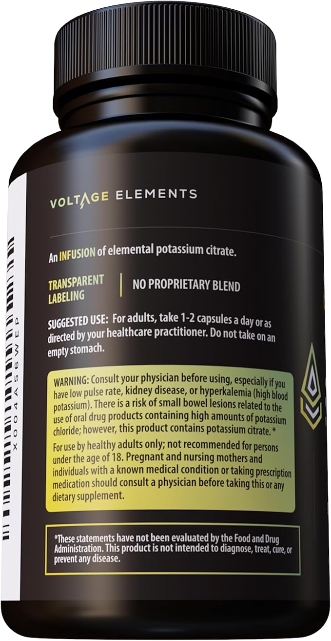 Potassium Citrate 1430mg - Heart &amp Kidney Health Electrolyte Balance Nerve Function - Elemental Potassium 500mg (240 Capsules) Vegan