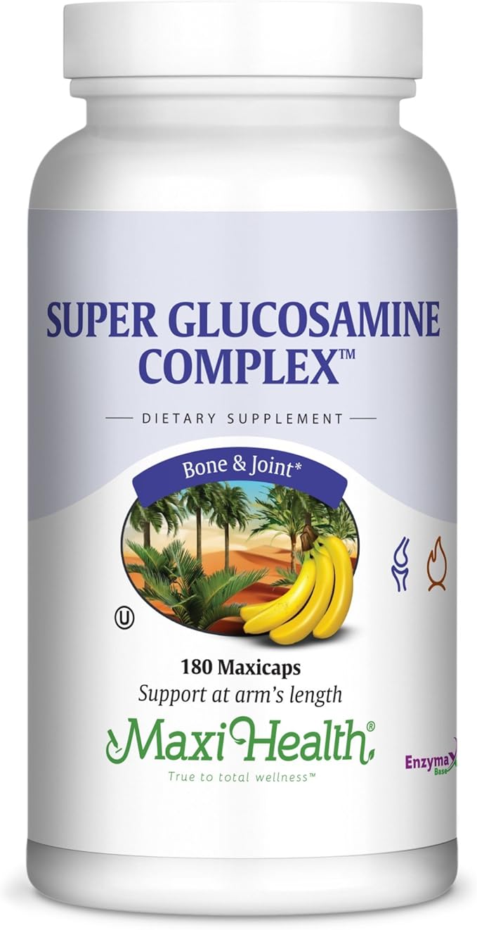 Maxi Health Super Glucosamine Complex – Joint Supplements for Men &amp Women – Glucosamine Sulfate with MSM Bromelain &amp Potassium – Bone Strength Mobility &amp Flexibility Support 180 Capsu
