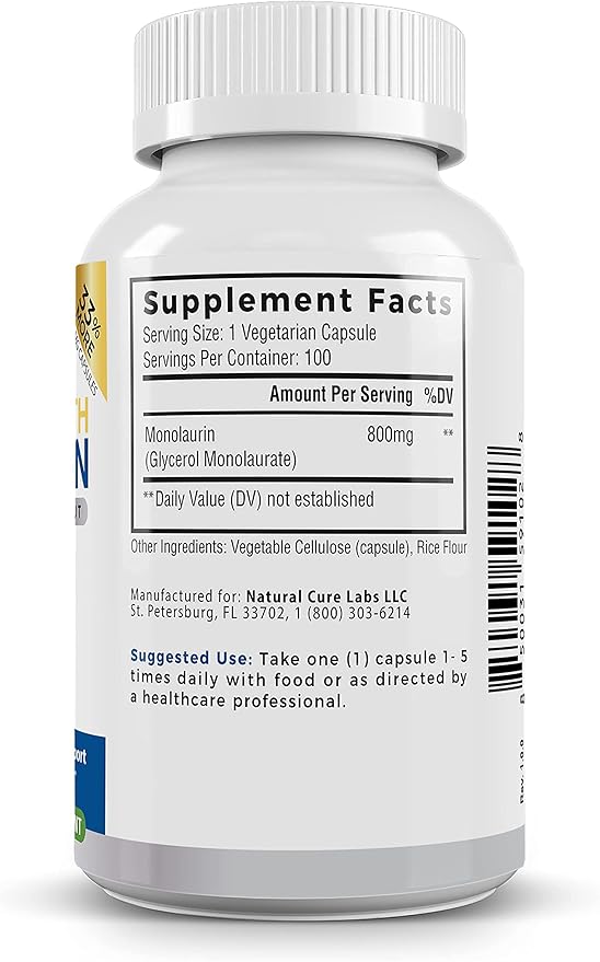 Palmara Health Extra Strength Monolaurin 1600mg per Serving 800mg per Capsule