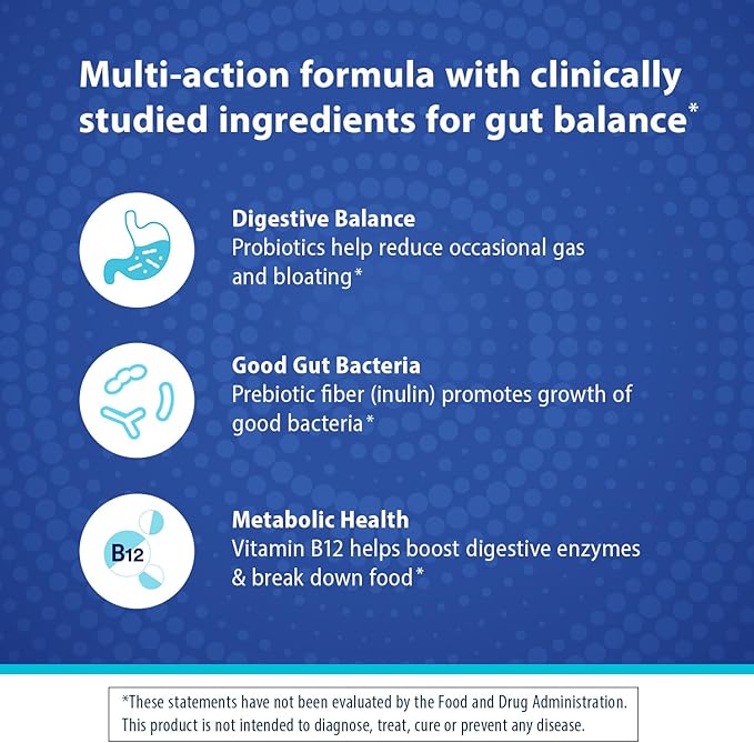 Florastor Prebiotic and Probiotic Gummies Digestive and Metabolic Support Probiotic Blend for Multi-Action Digestive Health Care with Vitamin B12 112 Gummies