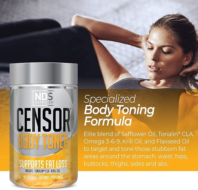 NDS Nutrition Censor - Fat Loss and Body Toner with CLA Fish Oil Safflower and Omega 3-6-9 Blend - Dietary Supplement for Improved Energy and Health (90 Softgels)