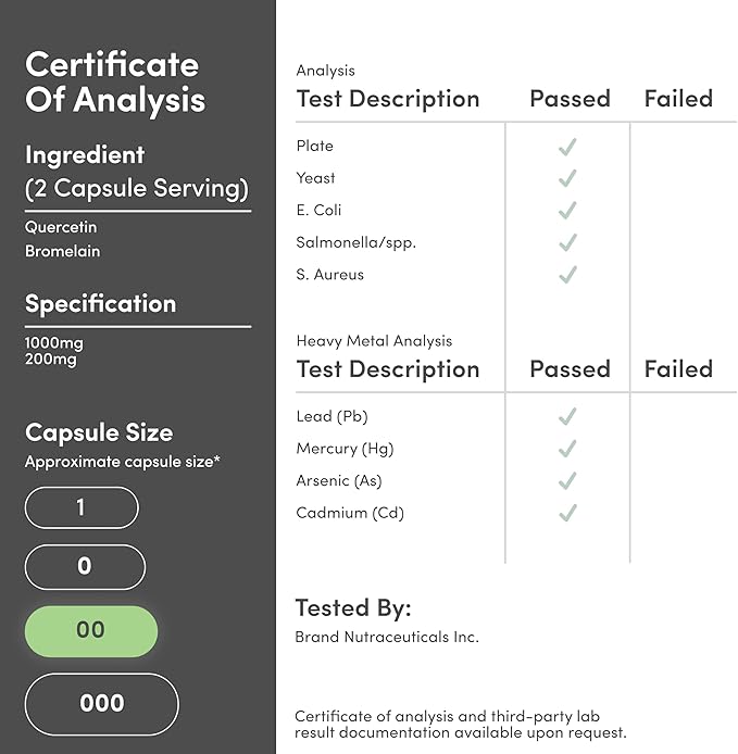 Quercetin with Bromelain - 96% Highly Purified - 120 Count (1200mg Servings) - Supports Healthy Immune Functions in Men and Women (Vegan Safe Third Party Tested Gluten Free) by Double Wood