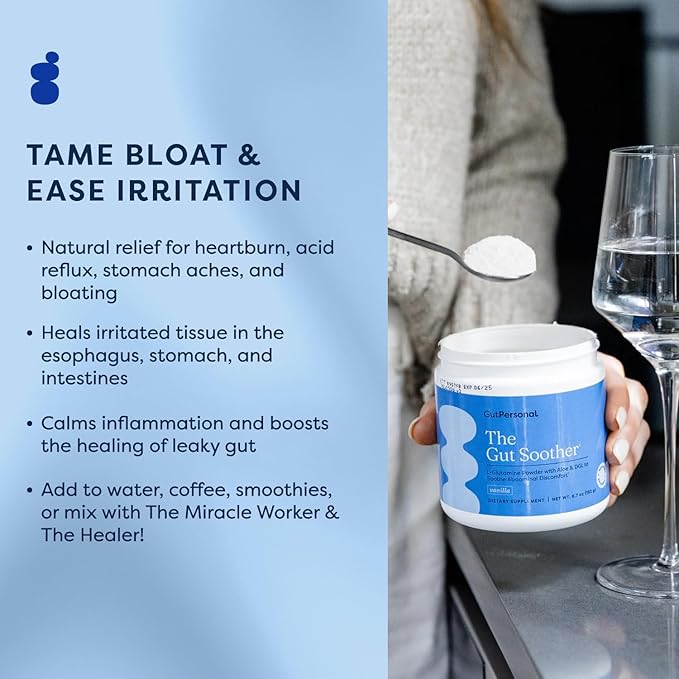 GutPersonal The Gut Soother L-Glutamine Powder Supplement: Restore Gut Lining Soothe Digestive Discomfort While Promoting Overall Gut Health 30 Servings (Vanilla)