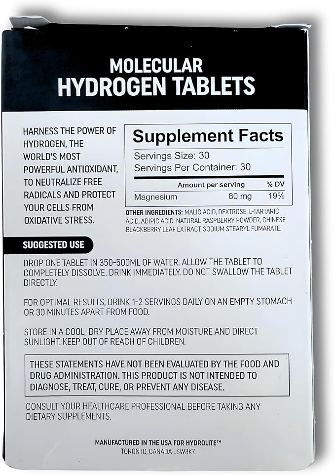 HydroLite Molecular Hydrogen Tablets for Drinking Water | Highest Concentration H2 12000 PPB | Energy Booster Enhance Performance &amp Recovery | Made in USA 30 Tablets (Raspberry)
