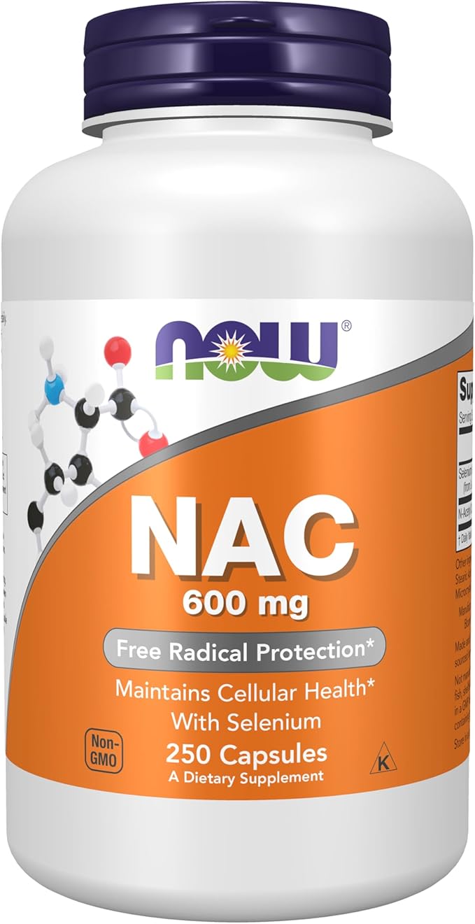 NOW Supplements NAC (N-Acetyl Cysteine) 600 mg with Selenium 250 Veg Capsules