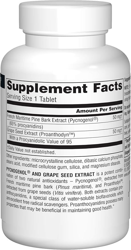 Source Naturals Pycnogenol &amp Grape Seed Extract 100 mg Dietary Supplement - 60 Tablets