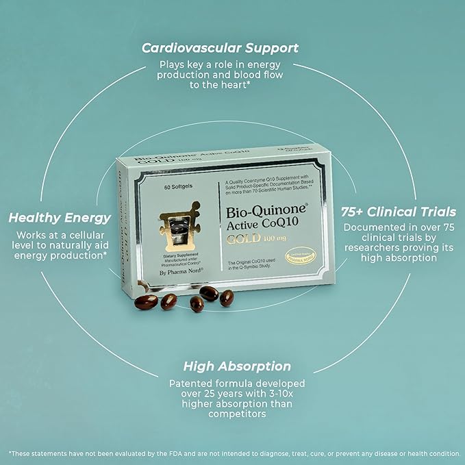 Pharma Nord Bio-Quinone Gold Coenzyme Q10 100mg | The Original CoQ10 | High Absorption Backed by Research | Essential Antioxidant for Energy Heart Health and Fertility Support* | 60 Softgels