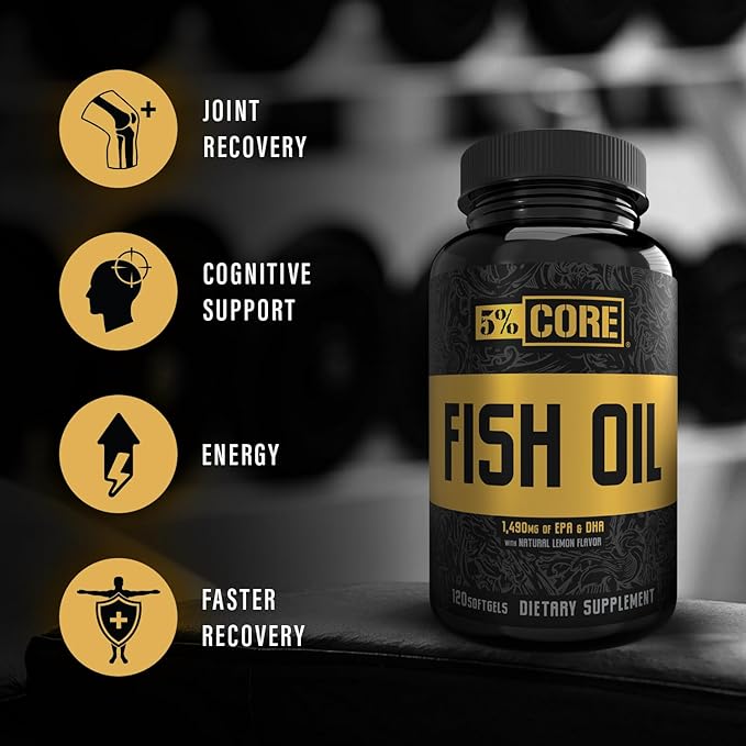5% Nutrition Core Fish Oil Supplement | 2500 mg EPA DHA Omega 3 Fatty Acid Supplement | Burpless Fish Oil for Faster Recovery Joint Support Heart Health (60 Servings / 120 Softgels)