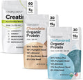 Complement Creatine &amp Dual-Flavor Protein Bundle – Enhance Muscle Performance with Unflavored and Chocolate Plant-Based Protein Powders