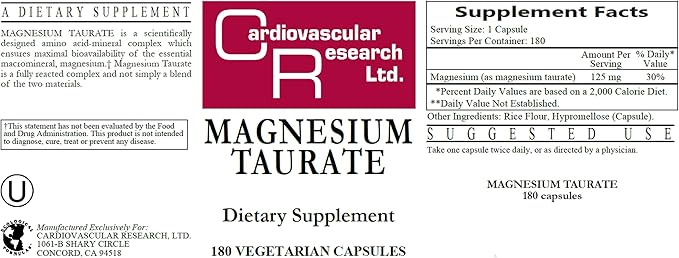 Cardiovascular Research Magnesium Taurate 125 mg New Tamper Resistant Store and Ship Box 360 Count