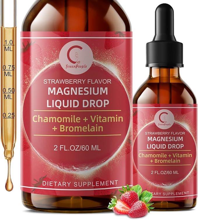 Magnesium Glycinate Liquid Drops with Chamomile Hawthorn &amp Ginger for Stress Relief and Digestive Comfort Fast Absorption Non-GMO Vegan Formula Sugar Free Strawberry Flavor 2 Fl OZ