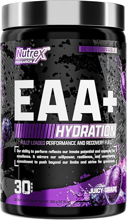 Nutrex Research EAA Hydration | EAAs + BCAA Powder | Muscle Recovery Strength Muscle Building Endurance | 8G Essential Amino Acids + Electrolytes | (Packaging My Vary) 30 Servings (Juicy Grape)