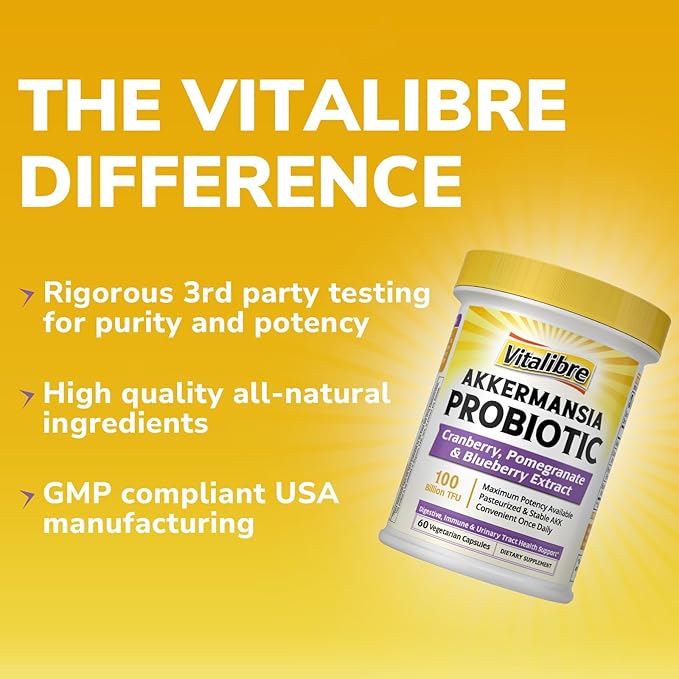 Akkermansia Probiotics 100 Billion TFU Pasteurized Akkermansia Muciniphila w/Cranberry Blueberry &amp Pomegranate Digestive &amp Immune Health Leaky Gut GLP-1 Supplement 60 Vegan Capsules