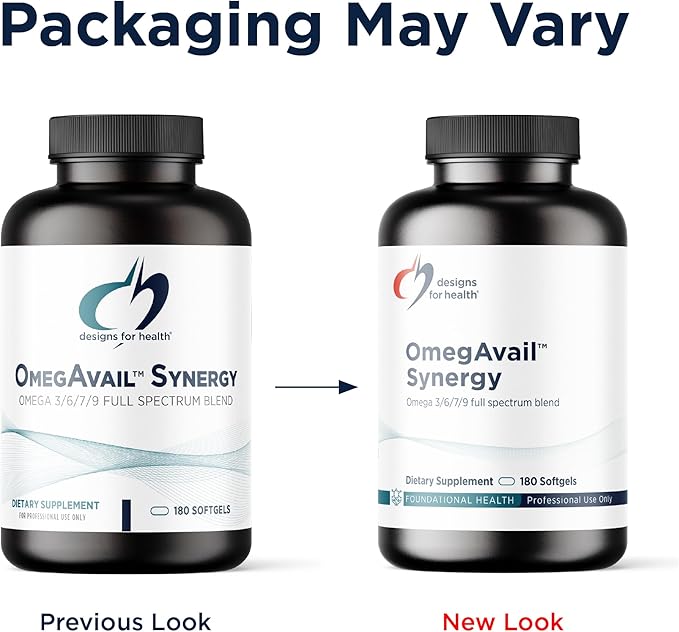 Designs for Health OmegAvail Synergy - Omega Complex for Adults - Omega 3-6-7-9 Fatty Acids from Borage and Macadamia Oil + Triglyceride (TG) Fish Oil with DHA &amp EPA (180 Softgels)